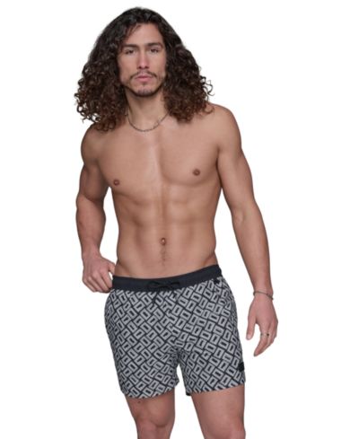 KARL LAGERFELD PARIS Men's Regular-Fit Quick-Dry 5" Swim Trunks with Boxer Brief Liner