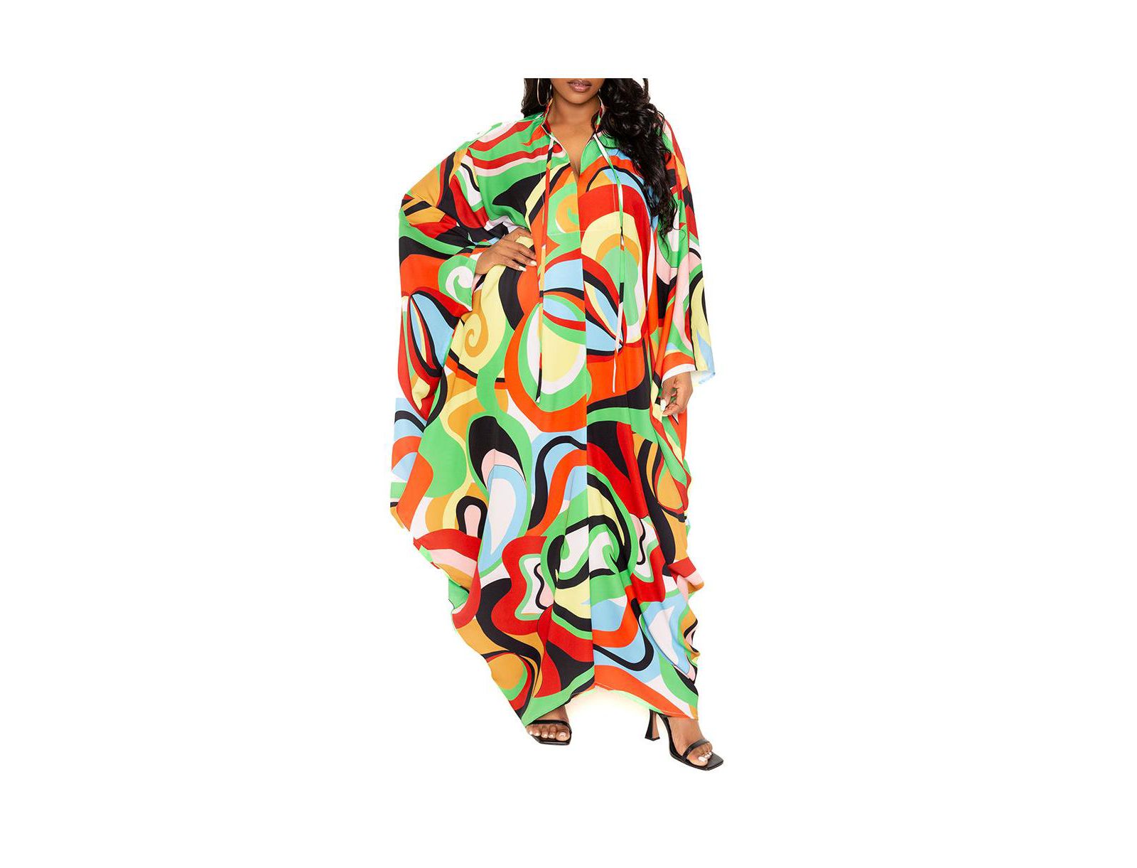 Buxom Couture Women's Plus Size Geometric Print Tunic Maxi Dress