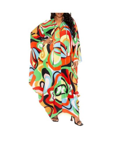 Buxom Couture Women's Plus Size Geometric Print Tunic Maxi Dress