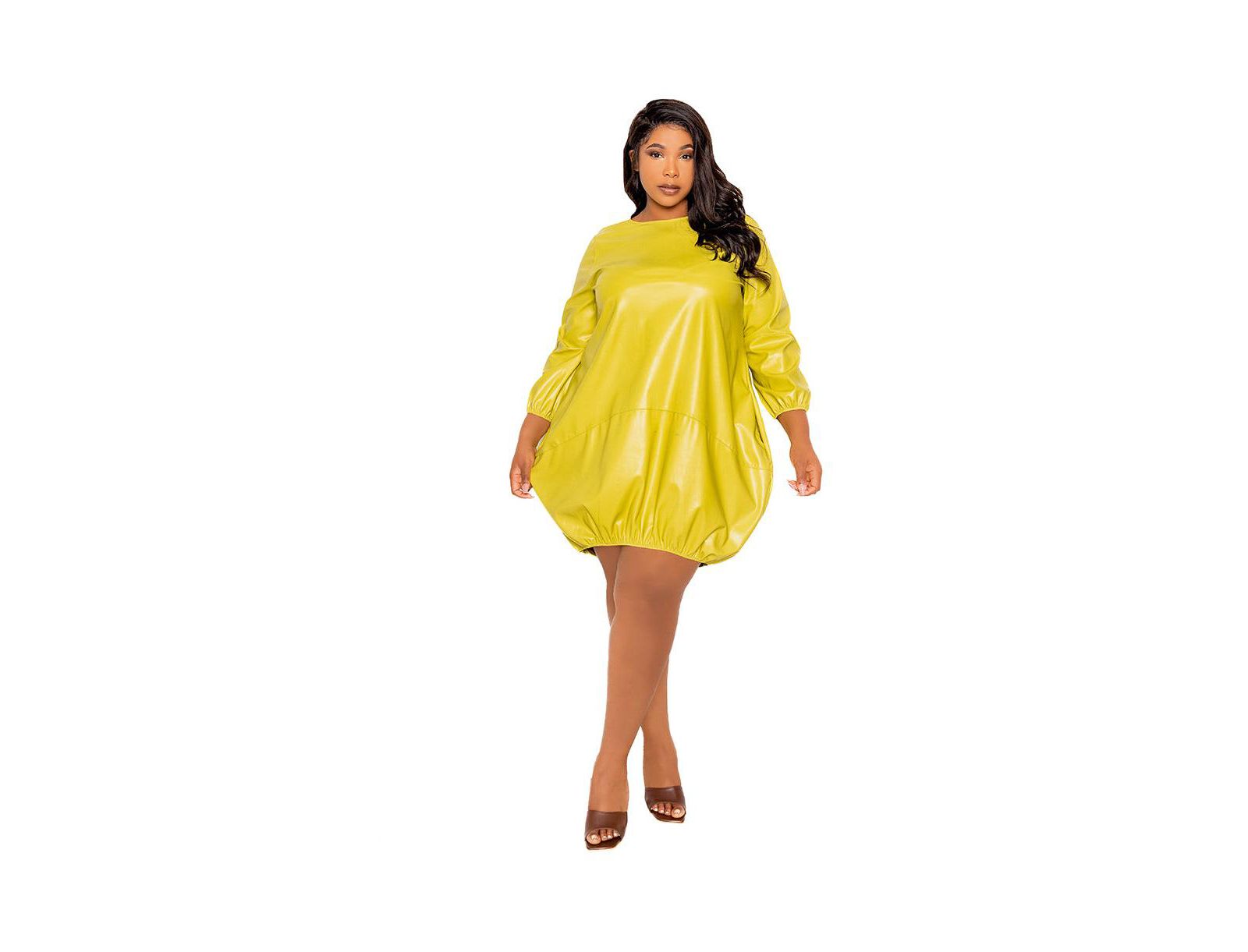 Buxom Couture Plus Size Faux Leather Bubbled Mini Dress