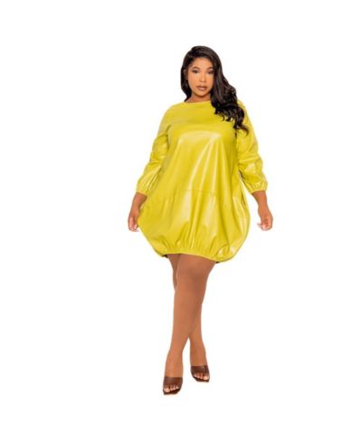 Buxom Couture Plus Size Faux Leather Bubbled Mini Dress