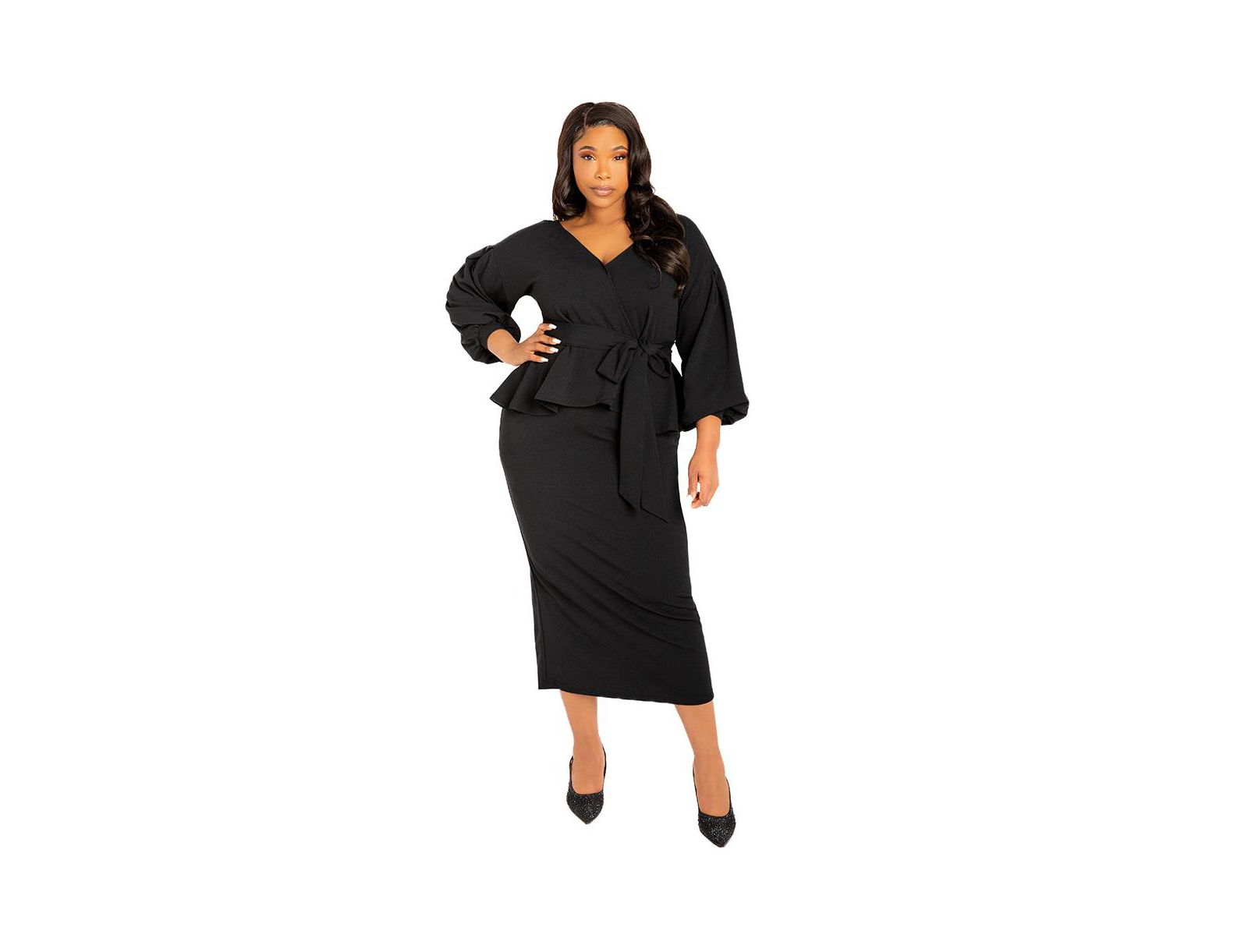 Buxom Couture Plus Size Off Shoulder Peplum Midi Dress