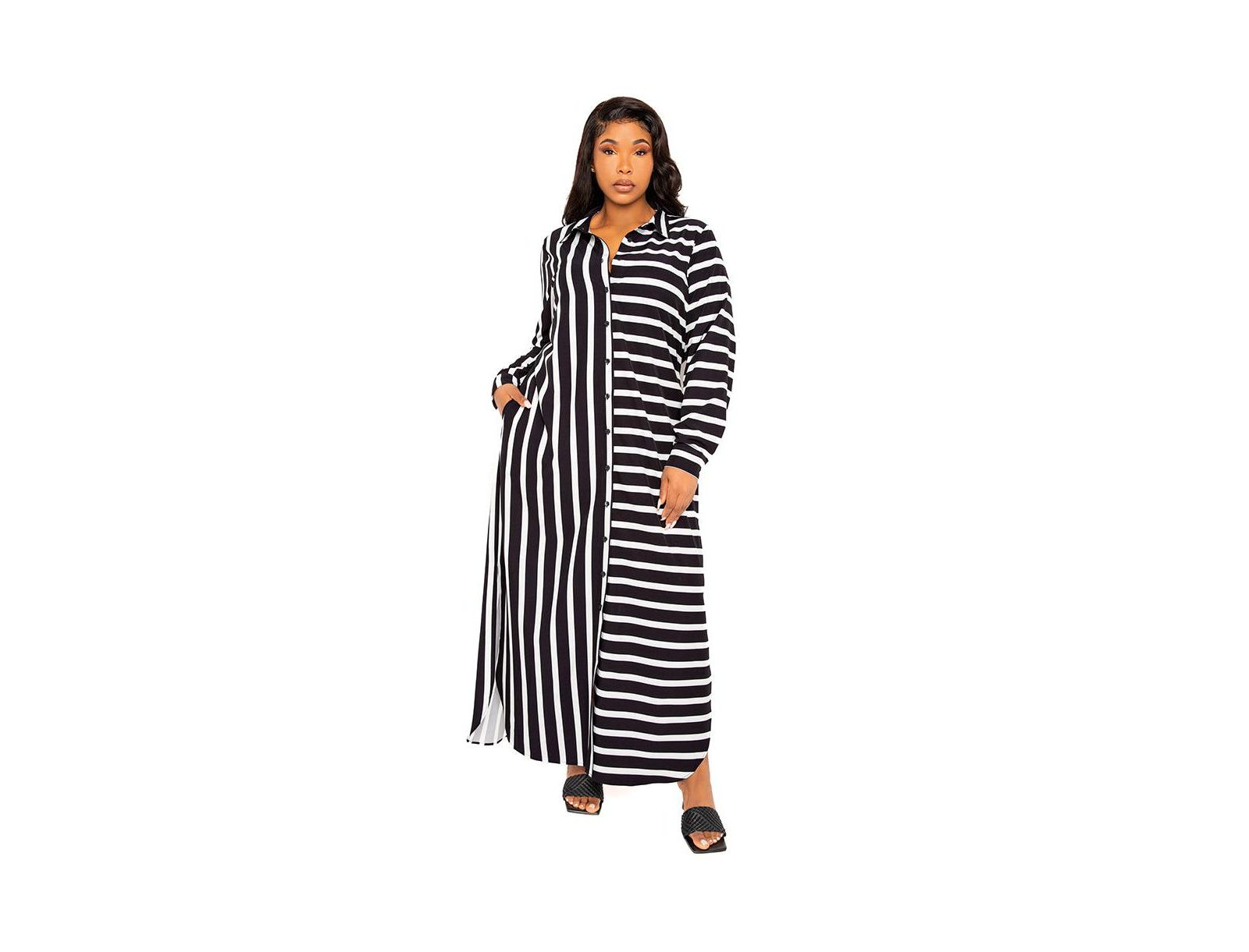 Buxom Couture Plus Size Maxi Stripe Maxi Shirt Dress