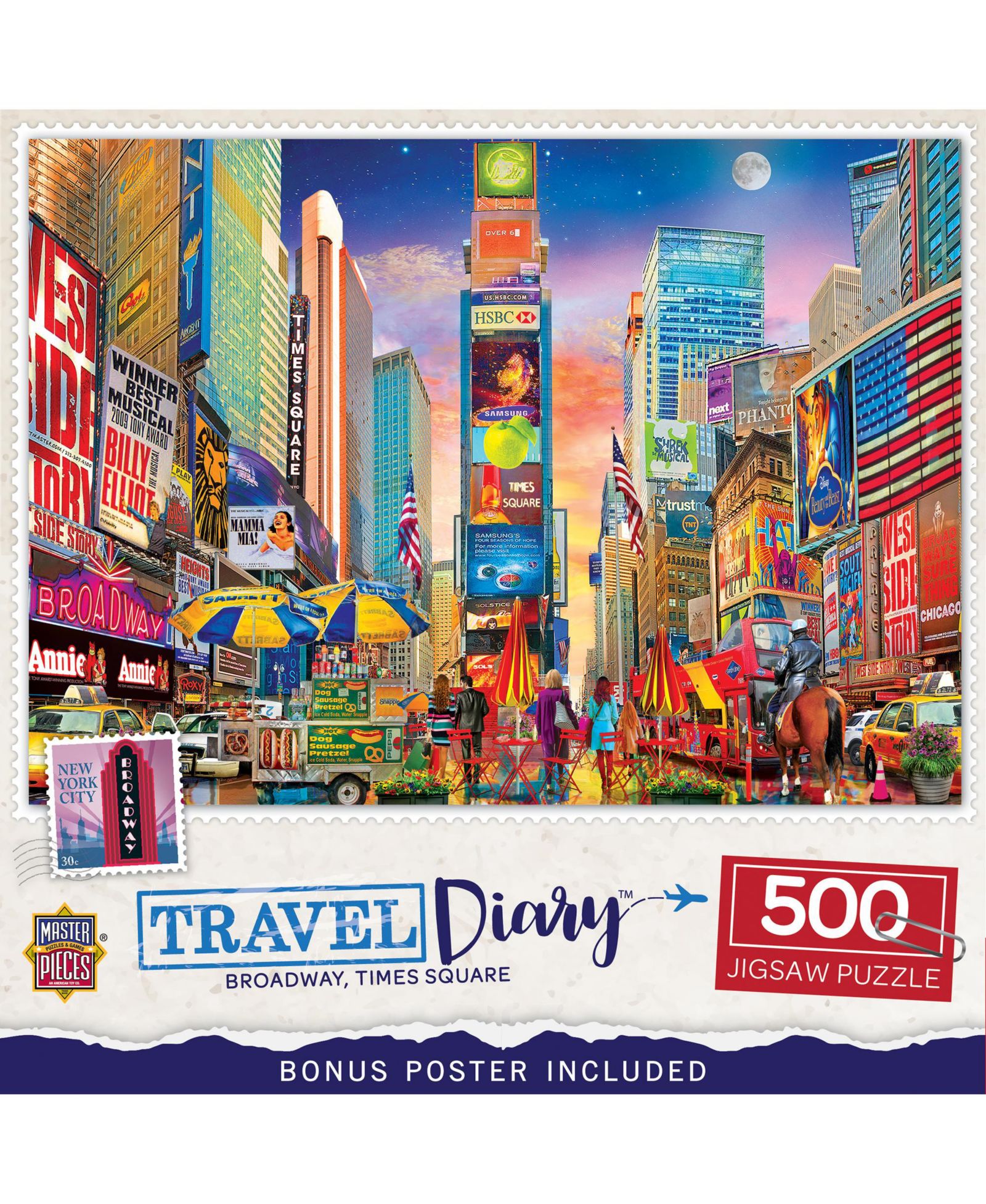 Пазл Travel Diary - Broadway, Times Square 500 Piece Jigsaw Puzzle