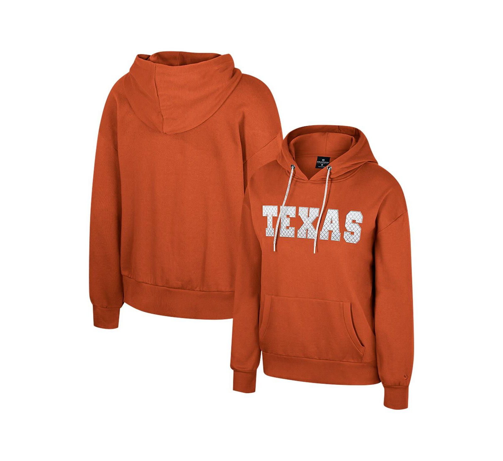Colosseum Women's Texas Orange Texas Longhorns Reflection Rhinestone Drawcord Pullover Hoodie