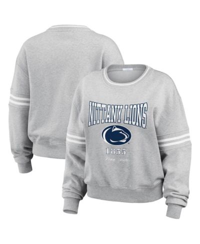 WEAR by Erin Andrews Women's Heather Gray Penn State Nittany Lions Classic Stripe Pullover Sweater