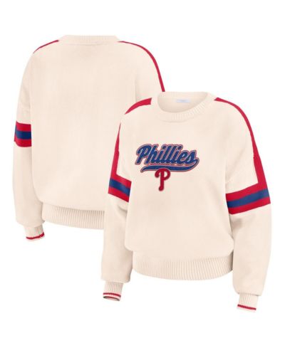 WEAR by Erin Andrews Women's Cream Philadelphia Phillies Stripe Pullover Sweater