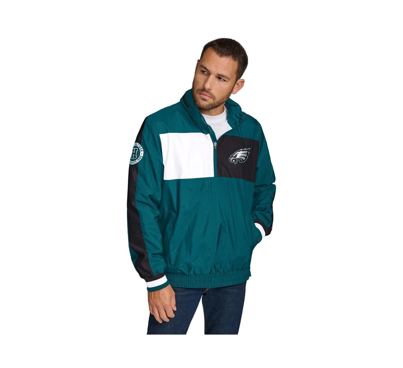 Tommy Hilfiger Men's Green Philadelphia Eagles Gael Lightweight Half-Zip Hoodie Jacket