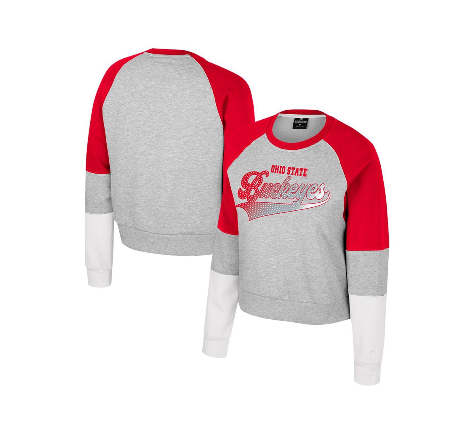 Женский свитшот Colosseum Heather Gray Ohio State Buckeyes Katinka Rhinestone Scoop Neck