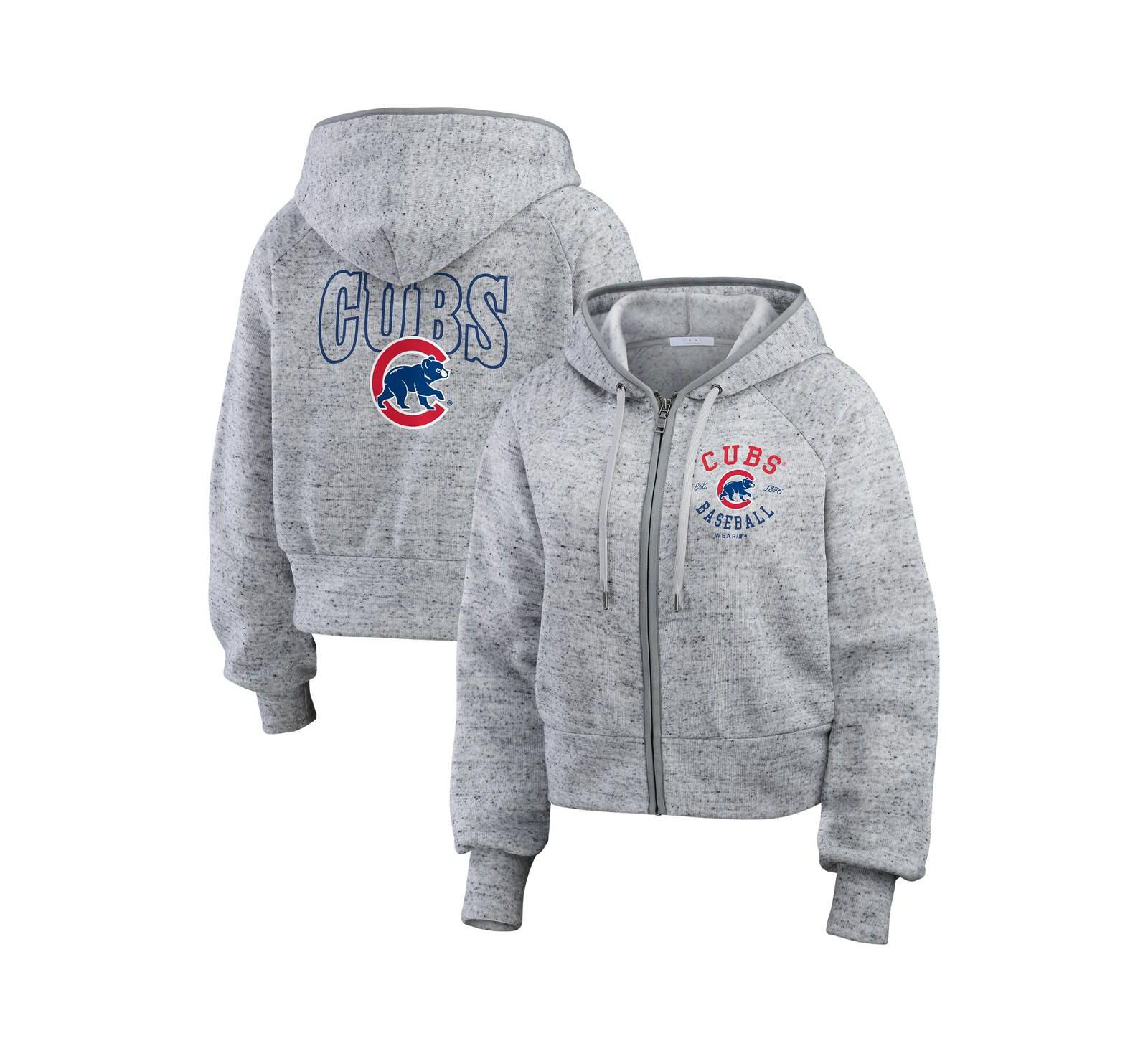 WEAR by Erin Andrews Женское укороченное худи Chicago Cubs серое с мехом на молнии