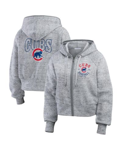 WEAR by Erin Andrews Women's Heather Gray Chicago Cubs Speckled Fleece Cropped Full-Zip Hoodie
