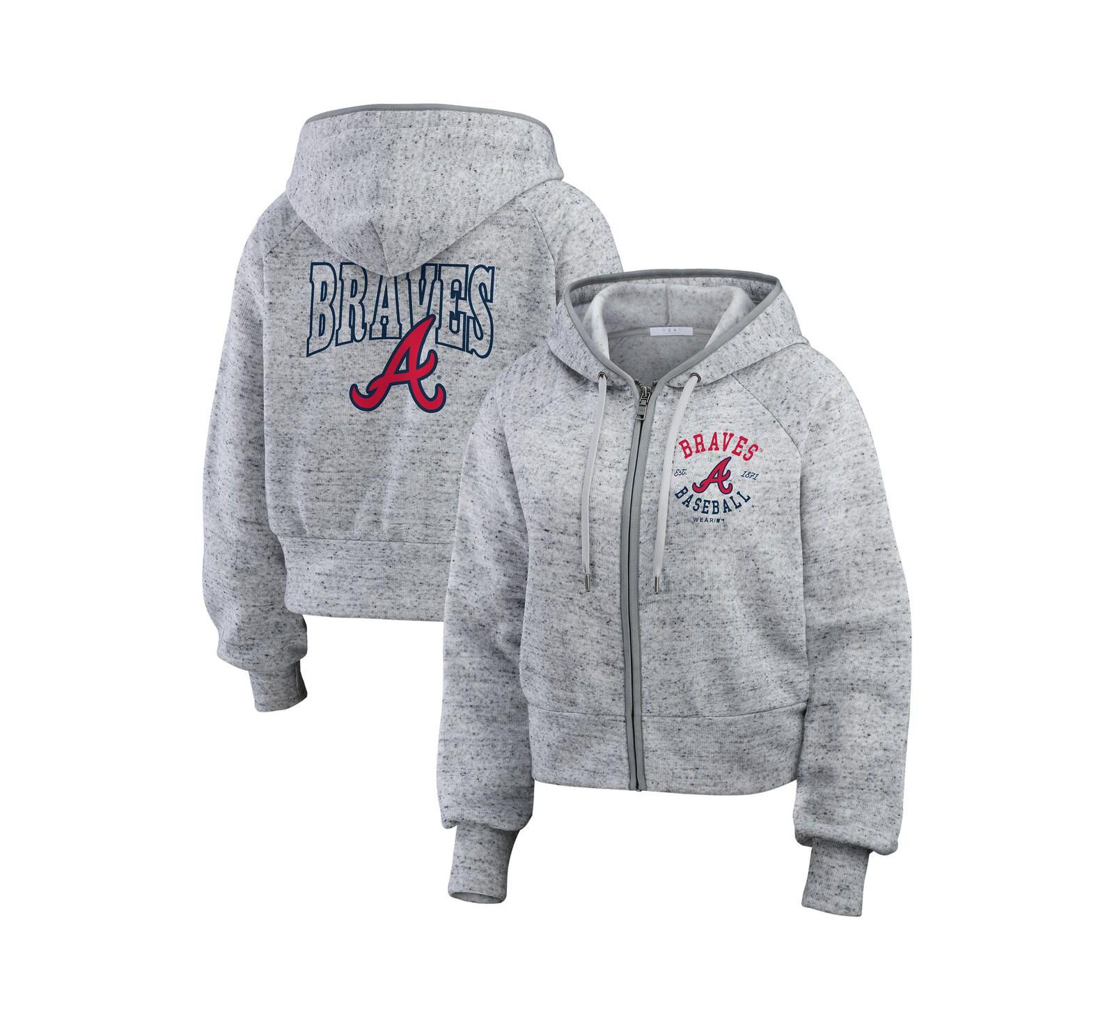 Женское флисовое укороченное худи WEAR by Erin Andrews Women's Heather Gray Atlanta Braves Speckled Full-Zip Hoodie