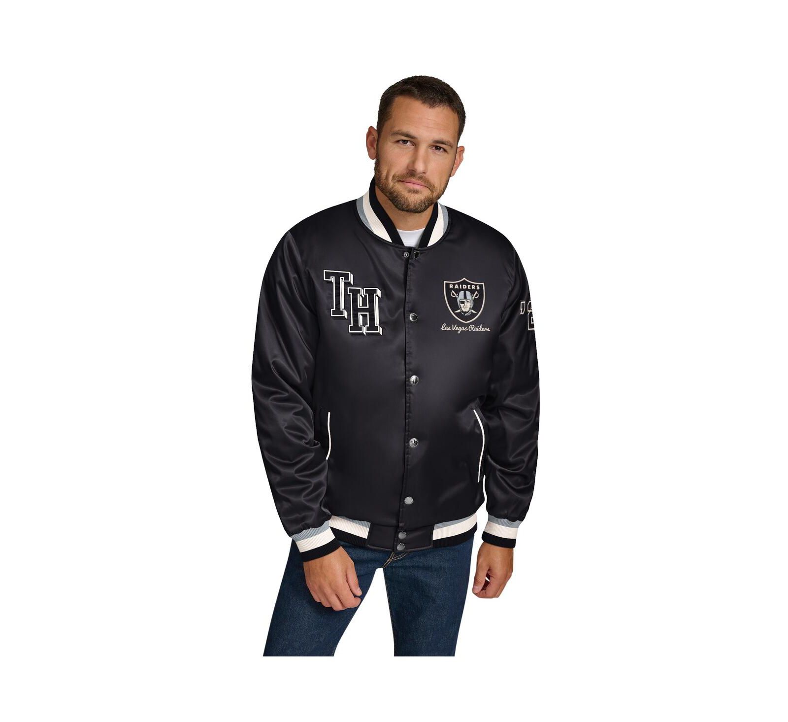 Tommy Hilfiger Men's Black Las Vegas Raiders Dante Full-Snap Satin Jacket