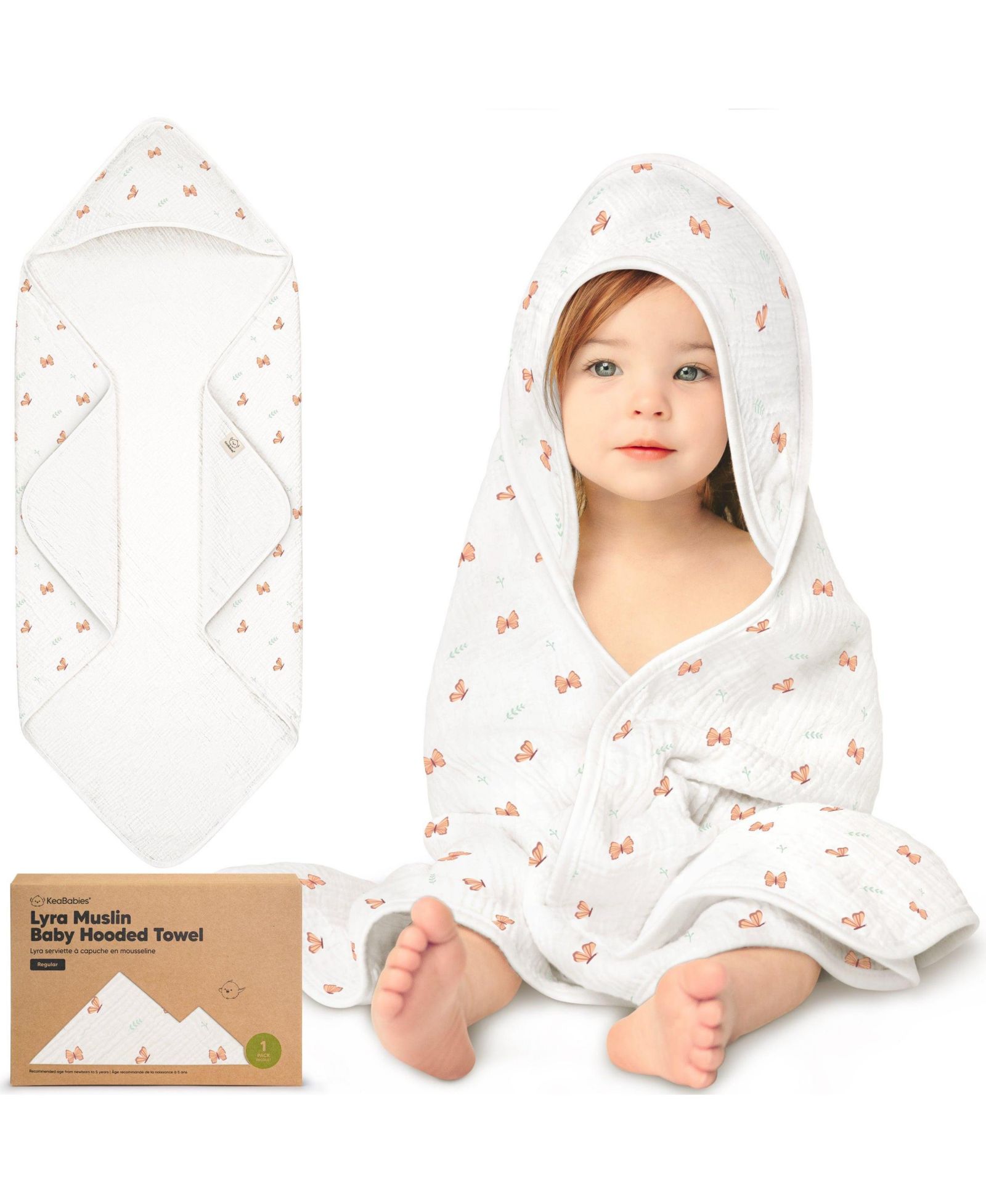 Детские полотенца KeaBabies Lyra из муслина с капюшоном