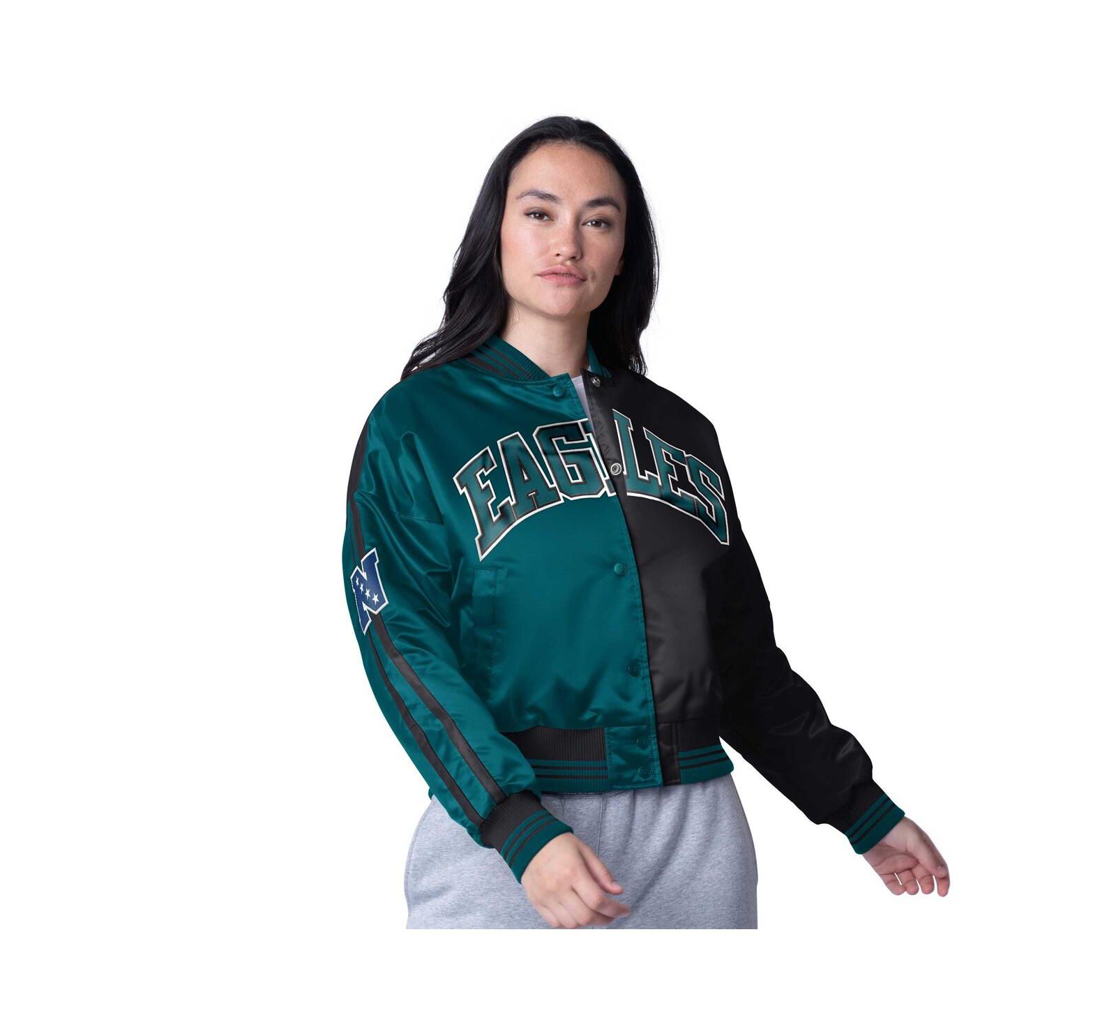 Starter Women's Midnight Green/Black Philadelphia Eagles Zone Blitz Cropped Full-Snap Satin Jacket