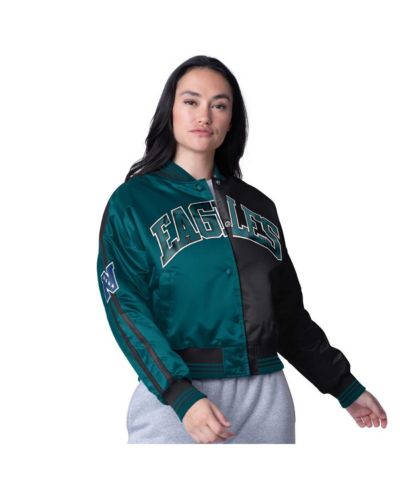 Starter Женский атласный укороченный жакет с кнопками, Midnight Green/Black Philadelphia Eagles Zone Blitz