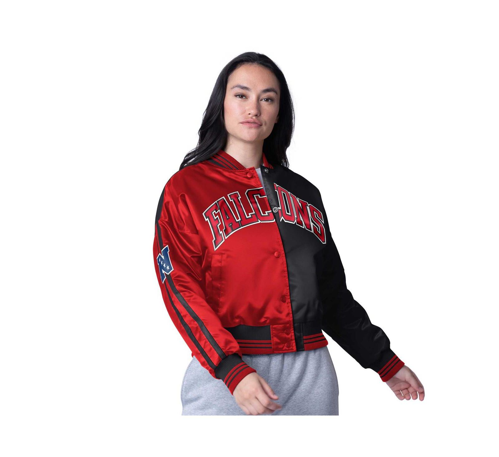 Starter Women's Red/Black Atlanta Falcons Zone Blitz Cropped Full-Snap Satin Jacket