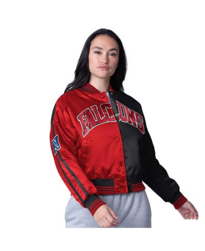 Женская куртка Starter Red/Black Atlanta Falcons Zone Blitz Cropped Full-Snap Satin