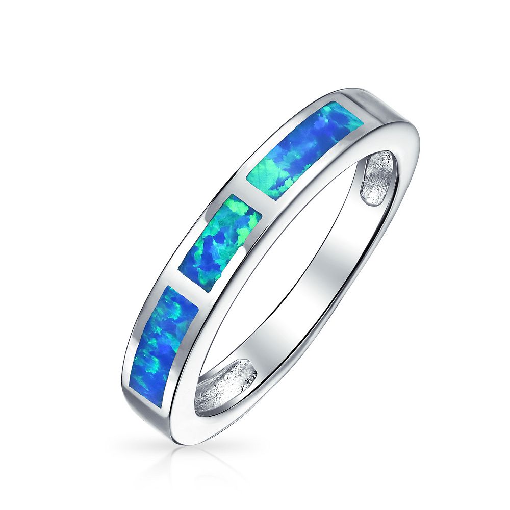 Bling Jewelry Slender Blue Opal Inlay Stackable 1/2 Eternity Band Ring Sterling Silver