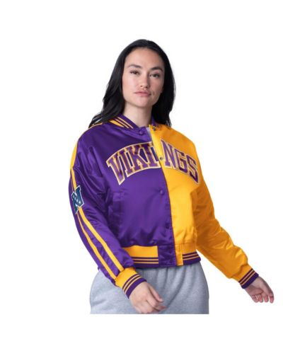 Укороченная атласная куртка Starter Women's Purple/Gold Minnesota Vikings Zone Blitz Full-Snap
