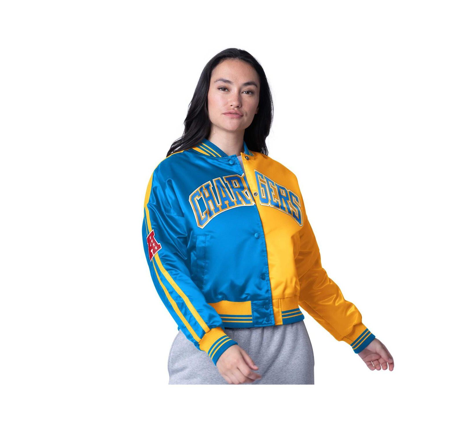 Женская атласная куртка Starter Los Angeles Chargers, голубая с золотом