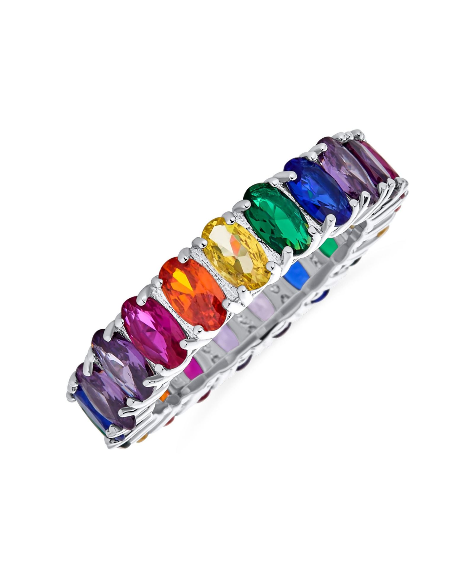 Bling Jewelry Rainbow Multi Color CZ Eternity Ring LGBTQ Band Sterling Silver Stackable