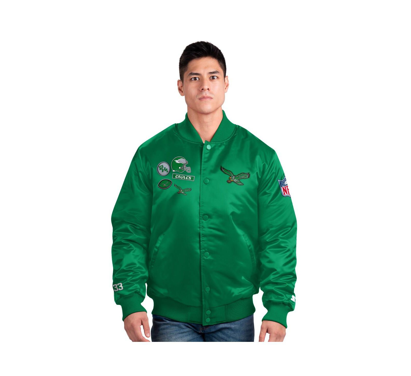 Starter Men's Kelly Green Philadelphia Eagles Exclusive Satin Full-Snap Varsity Jacket