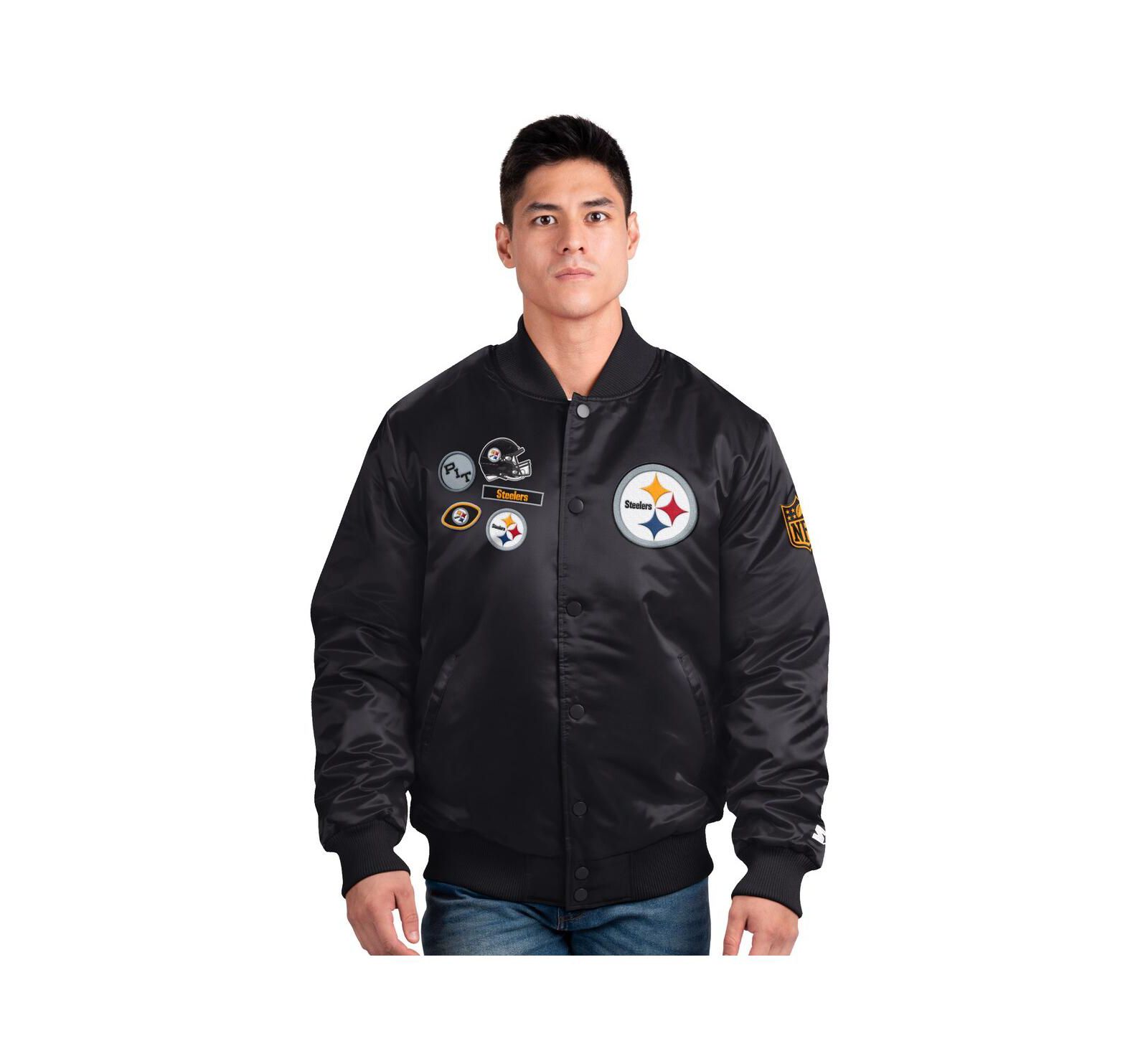 Starter Men's Black Pittsburgh Steelers Exclusive Satin Full-Snap Varsity Jacket