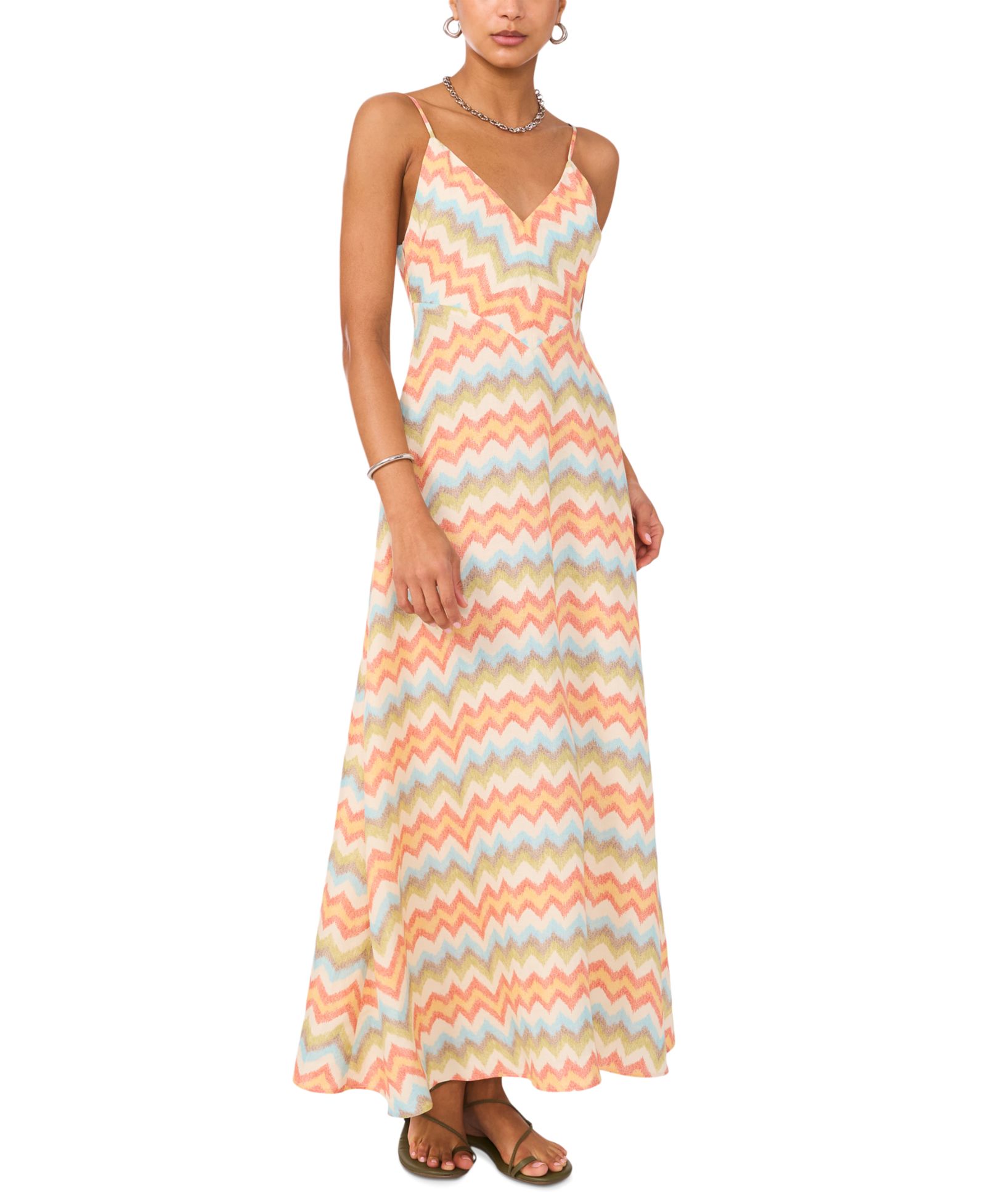 1.STATE Women's Printed V-Neck Sleeveless Maxi Dress