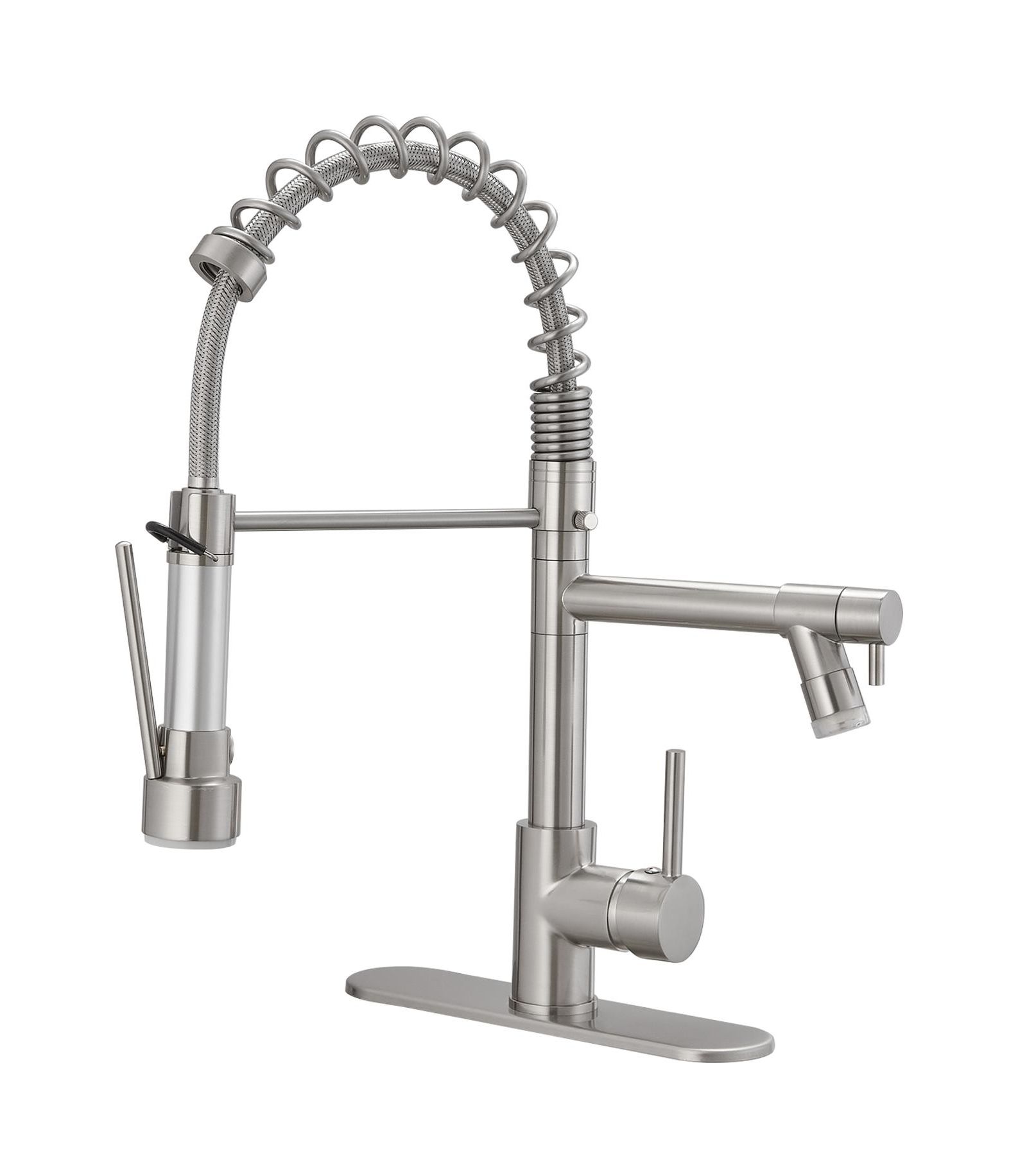 Greenspring LED Light and Deck Plate Single Handle Deck Mount Pull Down Sprayer Kitchen Faucet