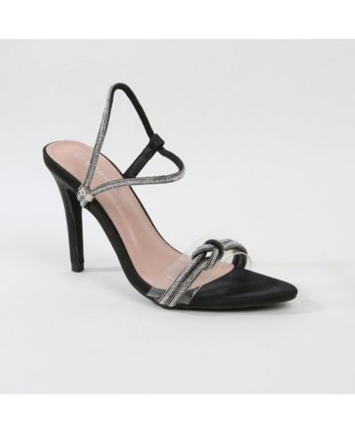 Ruby Heeled Sandal with Rhinestone Knot