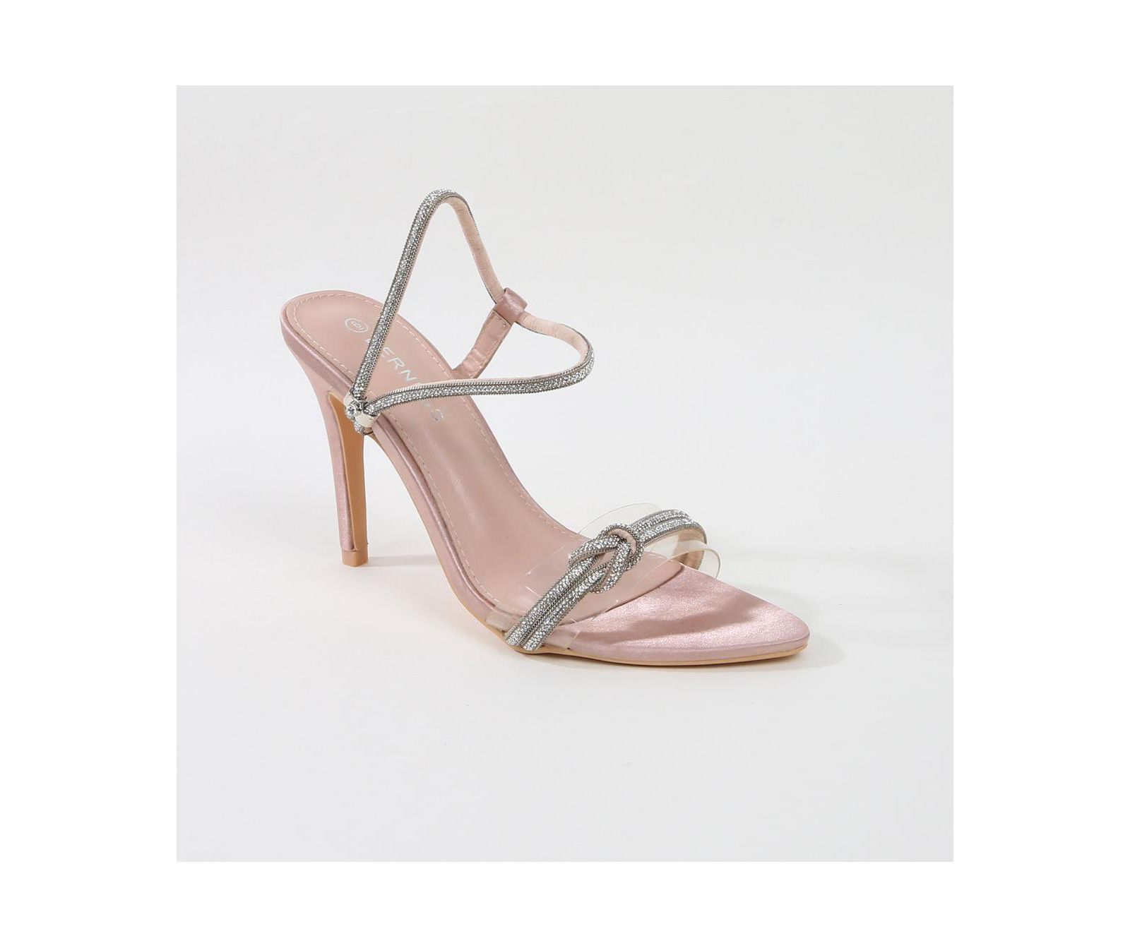 Ruby Heeled Sandal with Rhinestone Knot