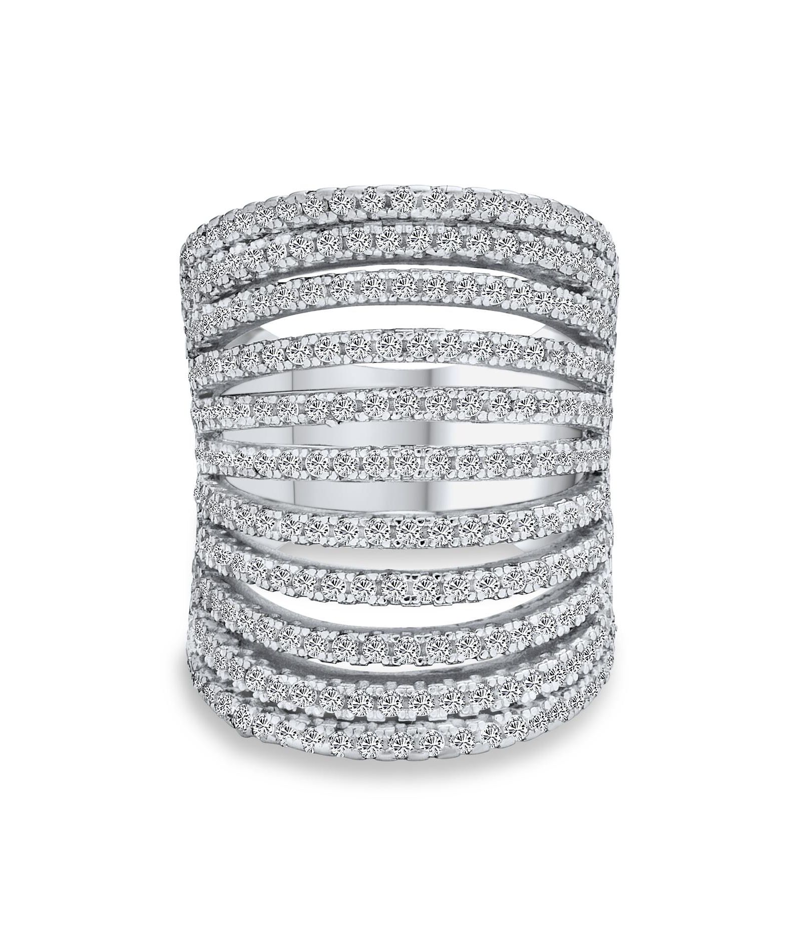Bling Jewelry Modern Multi Stripe CZ Pave Full Finger Statement Ring .925 Sterling Silver