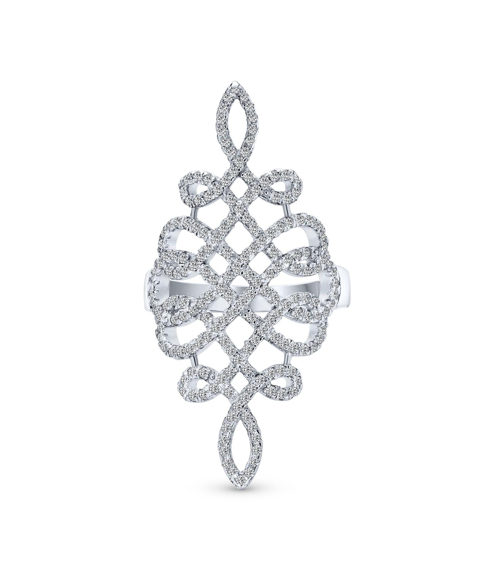 Bling Jewelry Cocktail Swirl CZ Pave Infinity Ring Full Finger Statement Sterling Silver