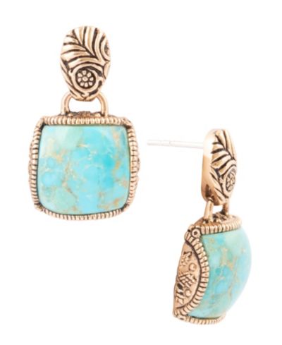 Серьги-подвески Barse Carved Blue Turquoise Golden Square Drop