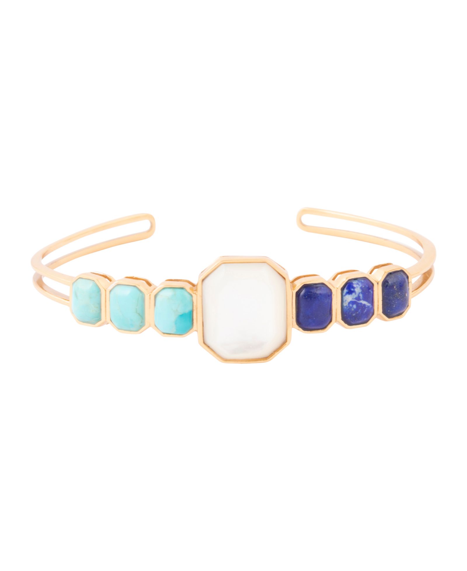 Barse Браслет cuff Dual Color Blue Lapis Turquoise and White Mother of Pearl Golden
