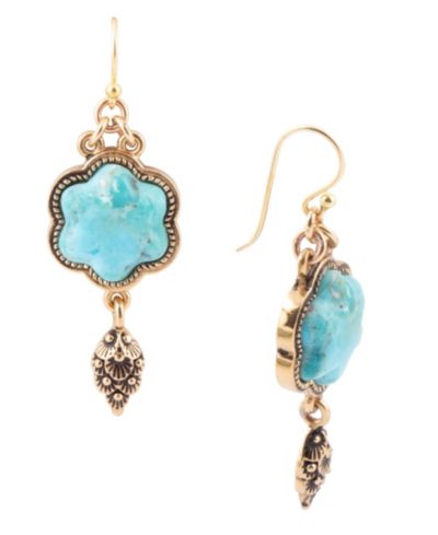 Серьги Barse Flower Genuine Blue Turquoise Golden Drop