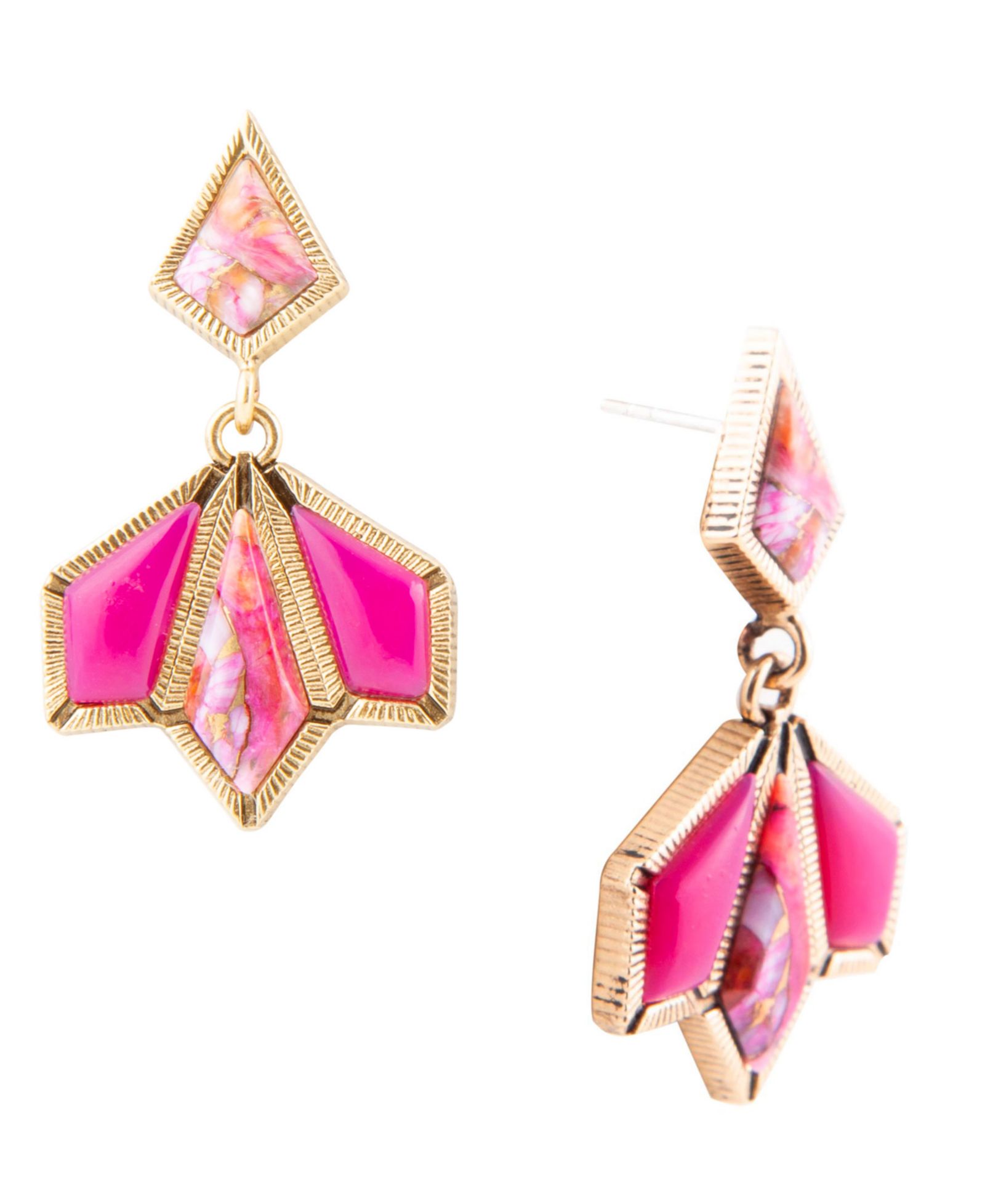 Серьги-капли Barse с настоящим розовым агатом и розовым кораллом, золотой кайт
