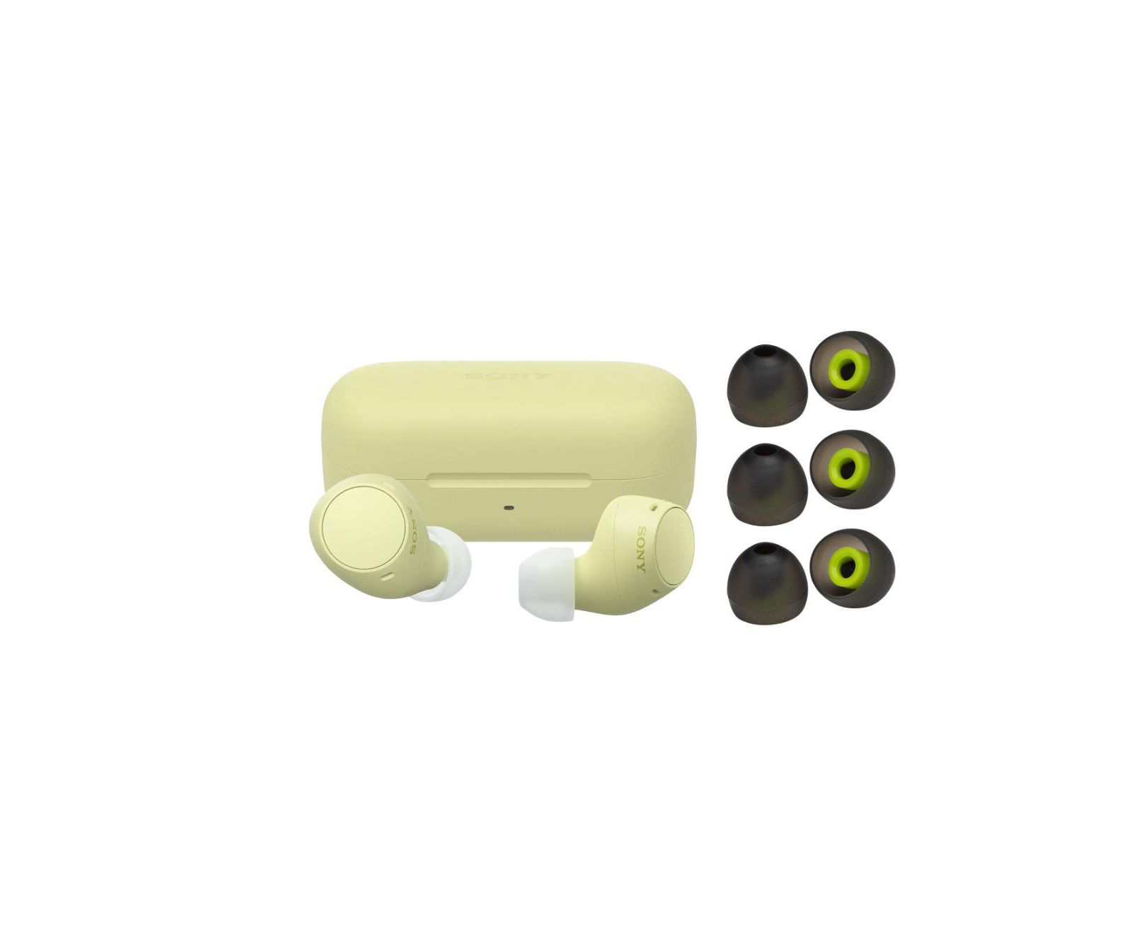 Sony WFC510 Truly Wireless Earbuds (Yellow) with Silicone Earbud Replacement Tips for In-Ear Headphones (Black, 6-pack)