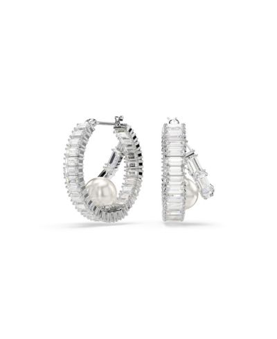 Swarovski Ariana Grande x Swarovski® Baguette Cut White Rhodium Plated Hoop Earrings