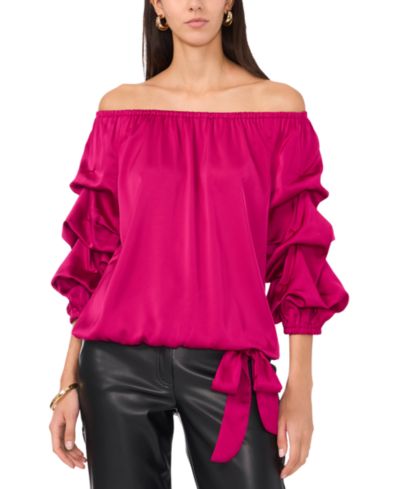 Vince Camuto Женская атласная блузка с открытыми плечами и рукавом 3/4