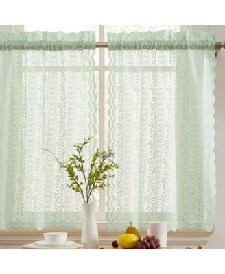 Короткие полупрозрачные занавески HLC.ME Sophia Floral Lace Voile, Seafoam Green, комплект из 2 шт