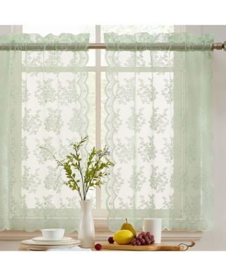 Короткие занавески HLC.ME Jolene Floral Lace Semi Sheer Voile 28 x 36 Inch (Seafoam Green, комплект из 2 шт.)