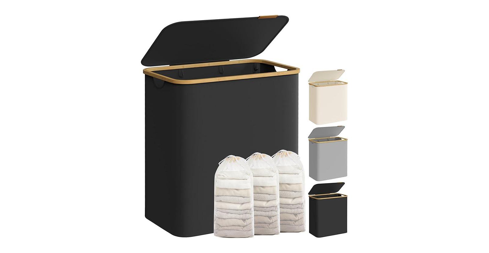 Large 52.8-Gallon Laundry Basket, Collapsible Design, Ink Black