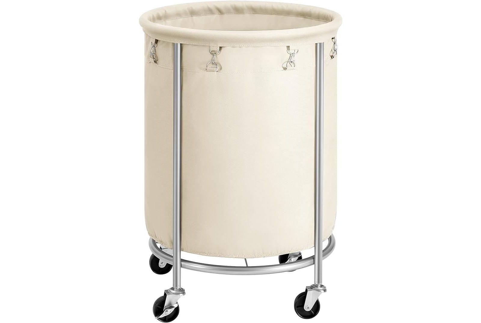 SONGMICS HOME 45-Gallon Rolling Laundry Hamper with Steel Frame, Cream and Silver