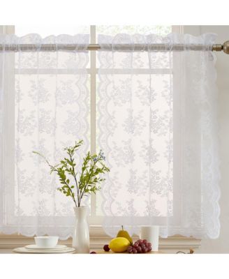 HLC.ME Jolene Floral Rod Pocket Lace Semi Sheer Voile Short Cafe Tiers for Small Windows (Set of 2)