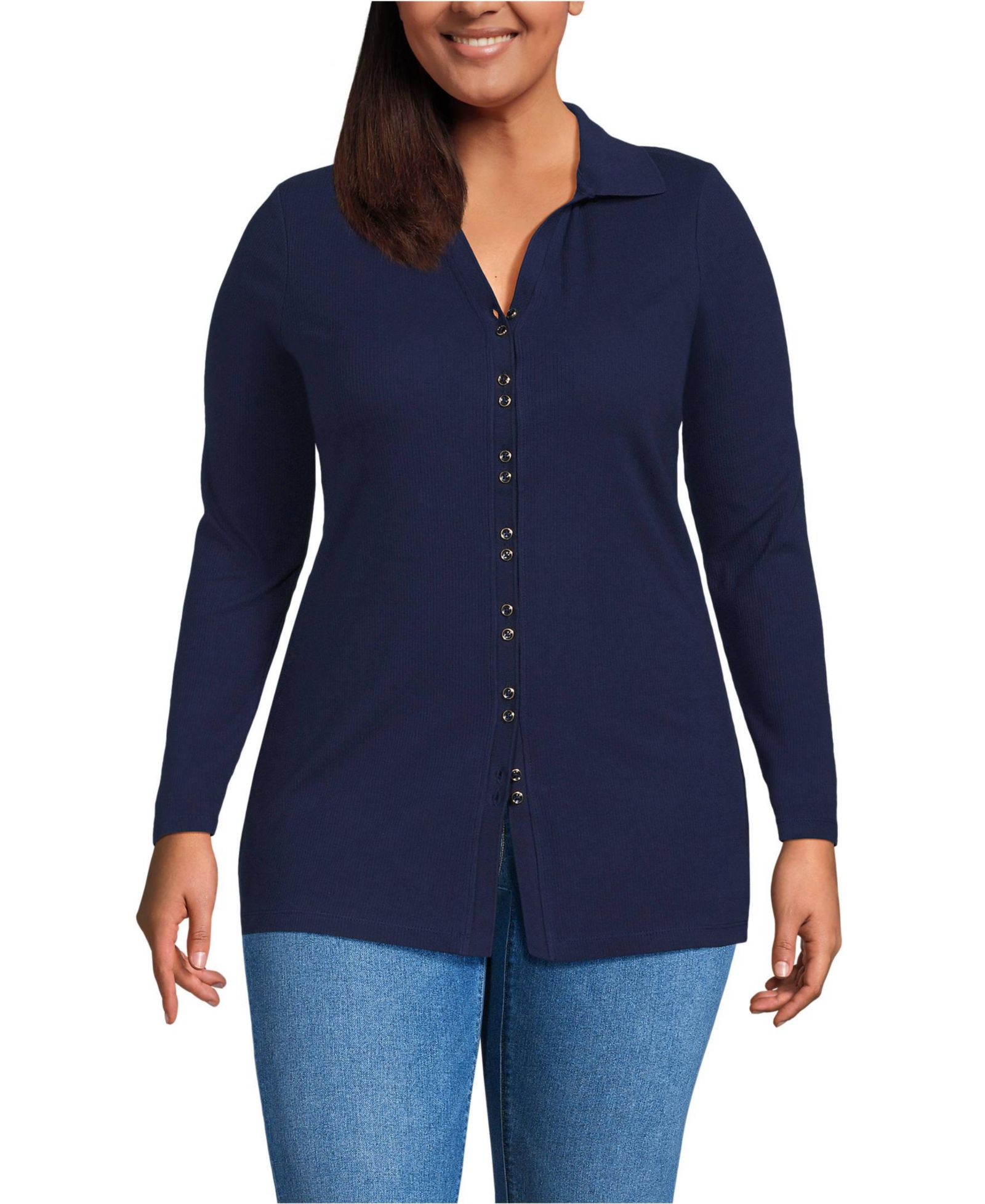 Женская туника Lands' End Plus Size с длинным рукавом и пуговицами