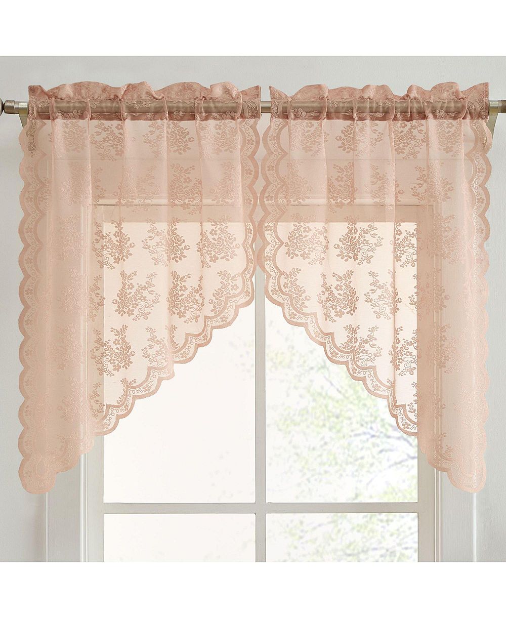 Короткие занавески HLC.ME Jolene Floral Rod Pocket Lace 28 x 36 Inch (Blush Pink, 2 шт.)