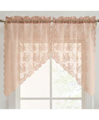 HLC.ME Jolene Floral Rod Pocket Lace Short Cafe Swags for Small Windows - 28 x 36 Inch Length (Blush Pink Swags, Set of 2)