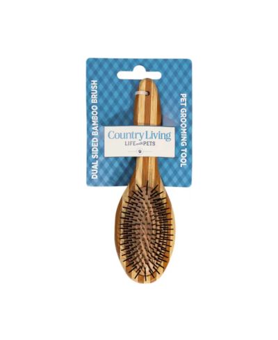 Country Living Dual-Sided Natural Bamboo Wood Dog Brush - Ergonomic, Durable & Versatile